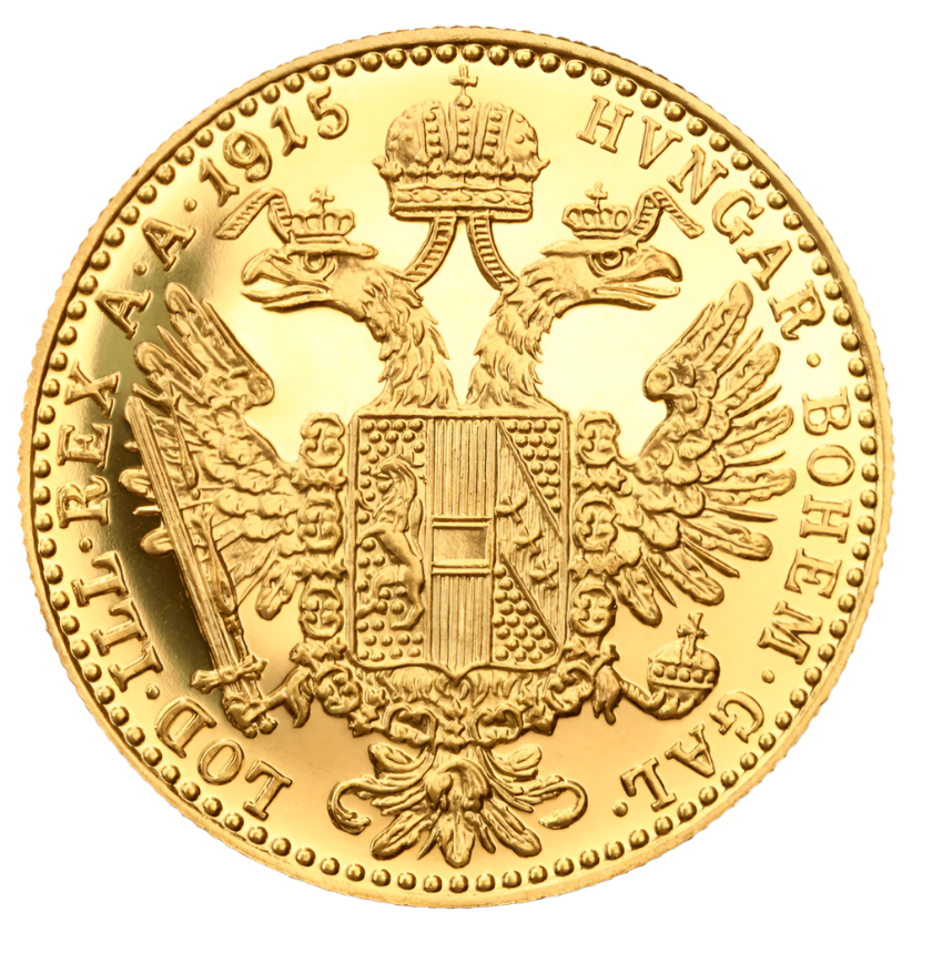 Gold coin with intricate design and text on a transparent background
